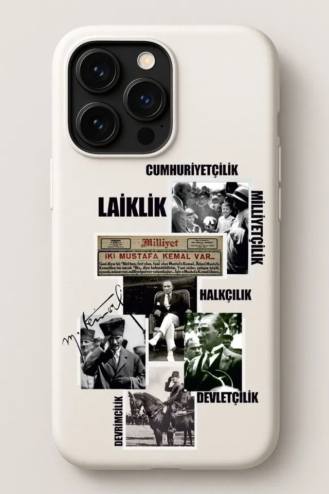 iPhone Atatürk Kolaj Tasarım Baskılı İçi Kadife Kılıf – Tasarım 01
